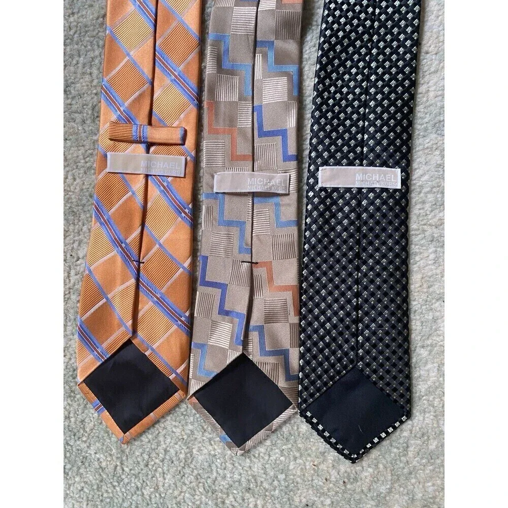 Michael Kors Micro Geometric 100% Silk Ties Lot Of 3 - Orange Classic Career